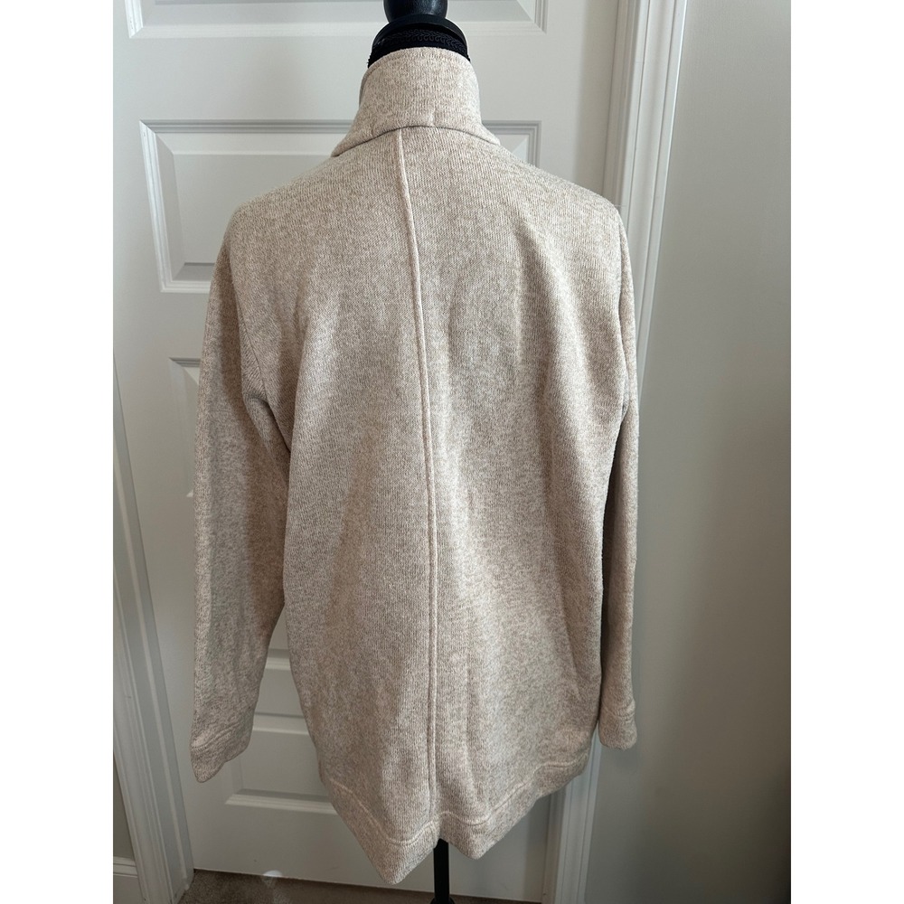 Lands' End tan zip snap fleece winter jacket coat-LP petite oatmeal - Picture 2 of 9